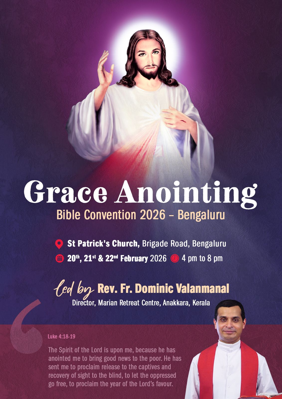 Krupabhishekam Bangalore Retreat 2026 Poster - Grace Anointing with Fr Dominic Valamnal